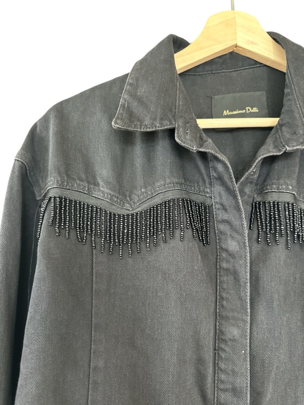 Massimo Dutti Western Denim Beaded Fringe Shirt in Black - Picture 7 of 12